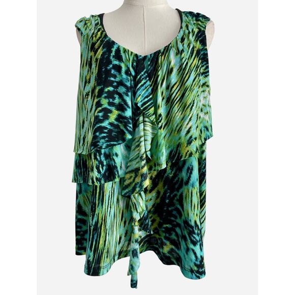 Worthington Woman Blouse Top Size 1x ELECTRIC‎ Artsy Flowy Tunic Stretch 90s - Picture 1 of 10